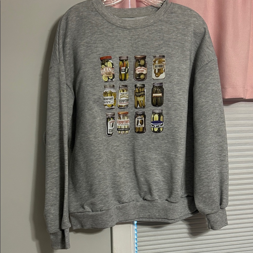 SHEIN Gray Graphic Sweatshirt- Pickles